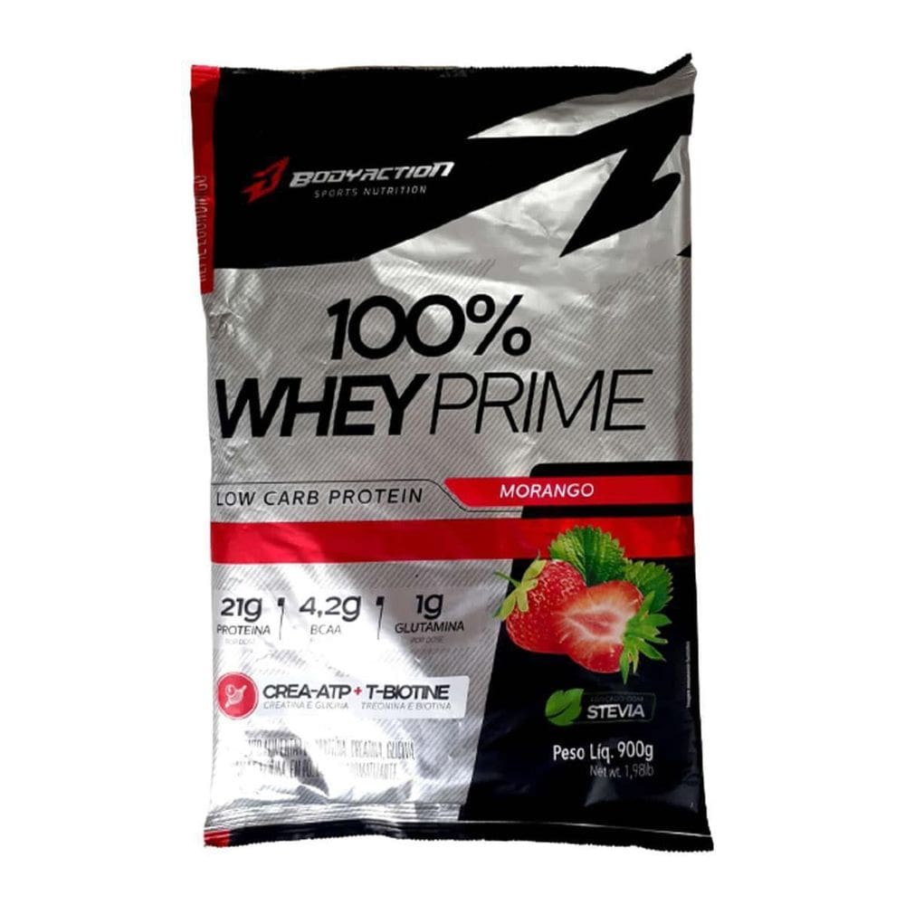 Whey 100 Whey Prime - 900G Refil Morango - Bodyaction
