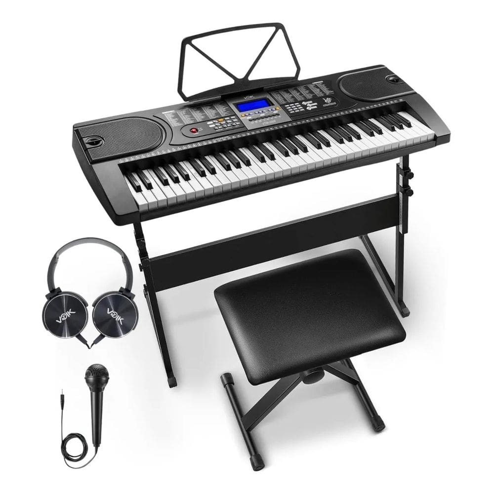 Kit Teclado Musical 61 Teclas Voik VTM-3000 Com Acessórios