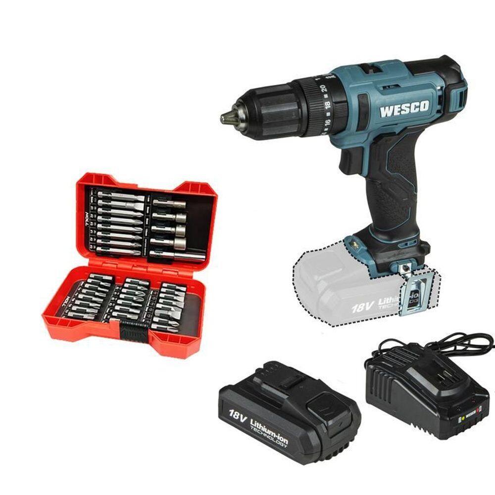 Parafusadeira Furadeira Impcto 18V Ws2390 Wesco + Kit 37 Pçs