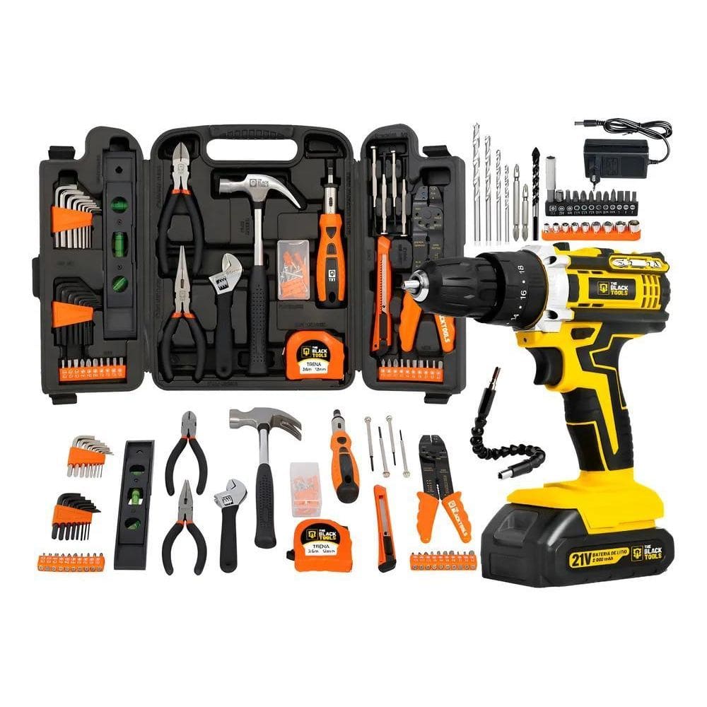 2X Parafusadeira Furadeira 21V Bivolt 1 Bateria + Kit 129 Pe