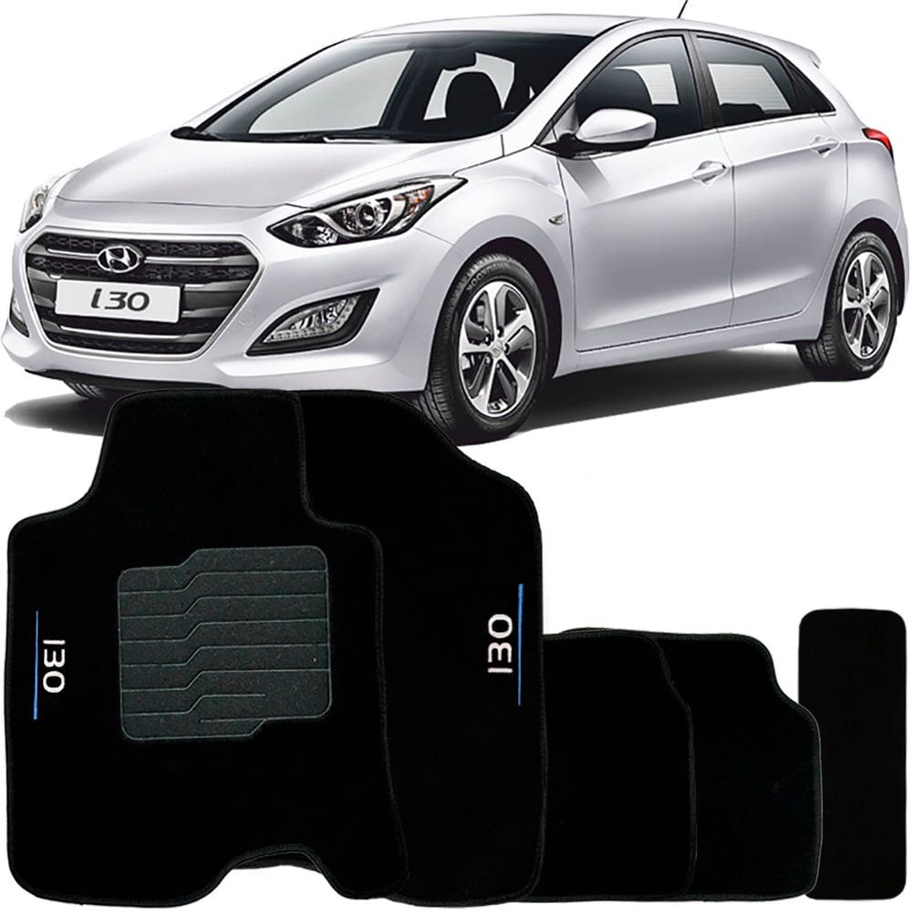 Tapete Carpete I30 2013 à 2017 Preto Logo Bordado Jogo 5 Peças Personalizado Automotivo