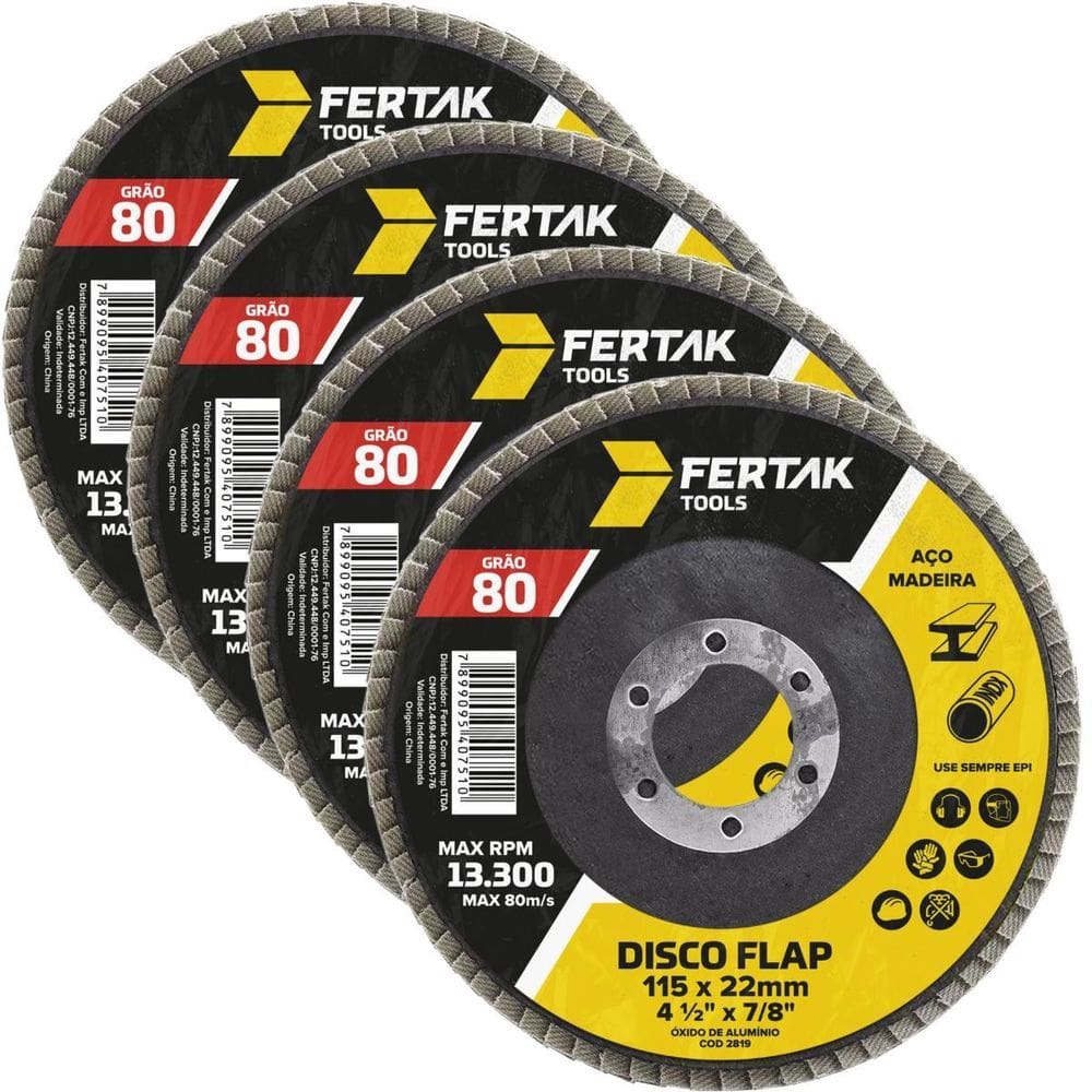 Disco Lixa Flap 115Mm Grão 80 Madeira Aço Desbaste 04 Un