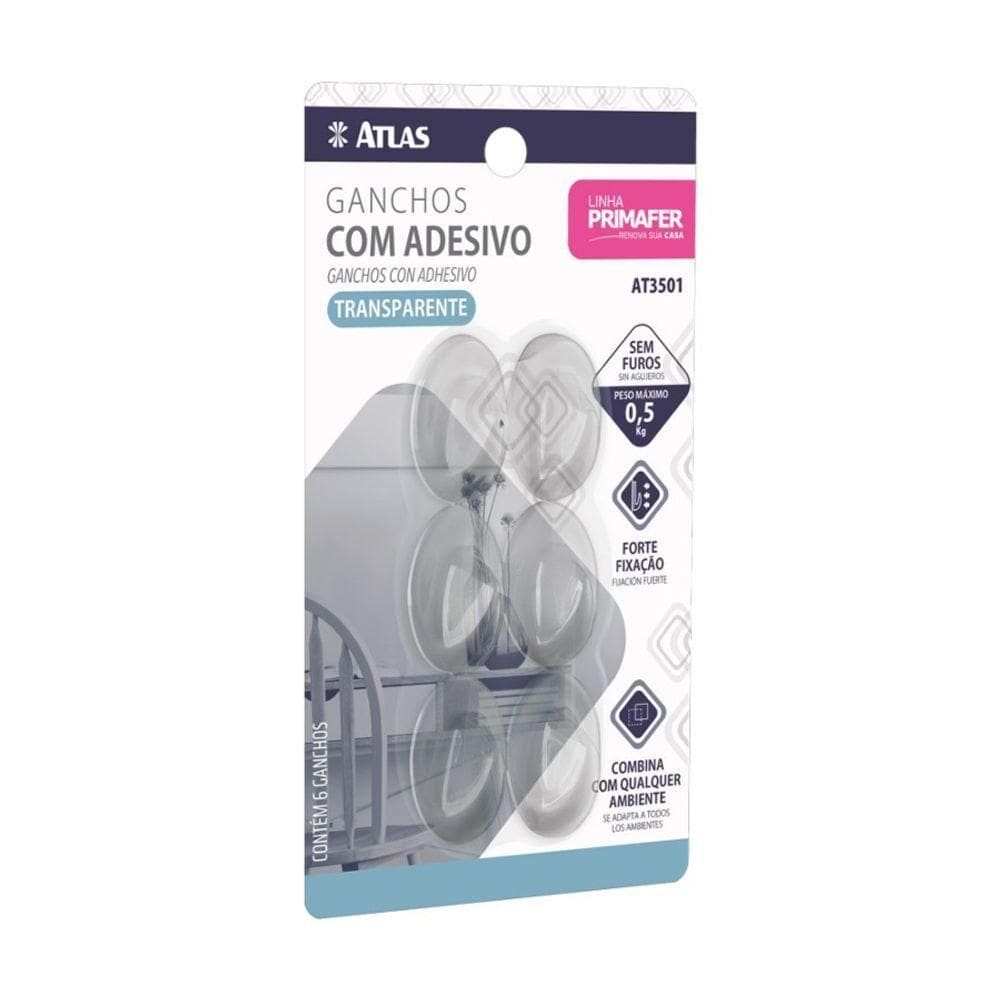 Atlas Gancho Adesivo 6pcs 0,5kg Oval Transp