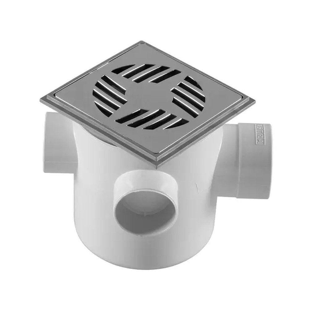 Caixa Sifonada 10x12cm De 3 Entradas Com Grelha Quadrada Em Abs Cromada Astra
