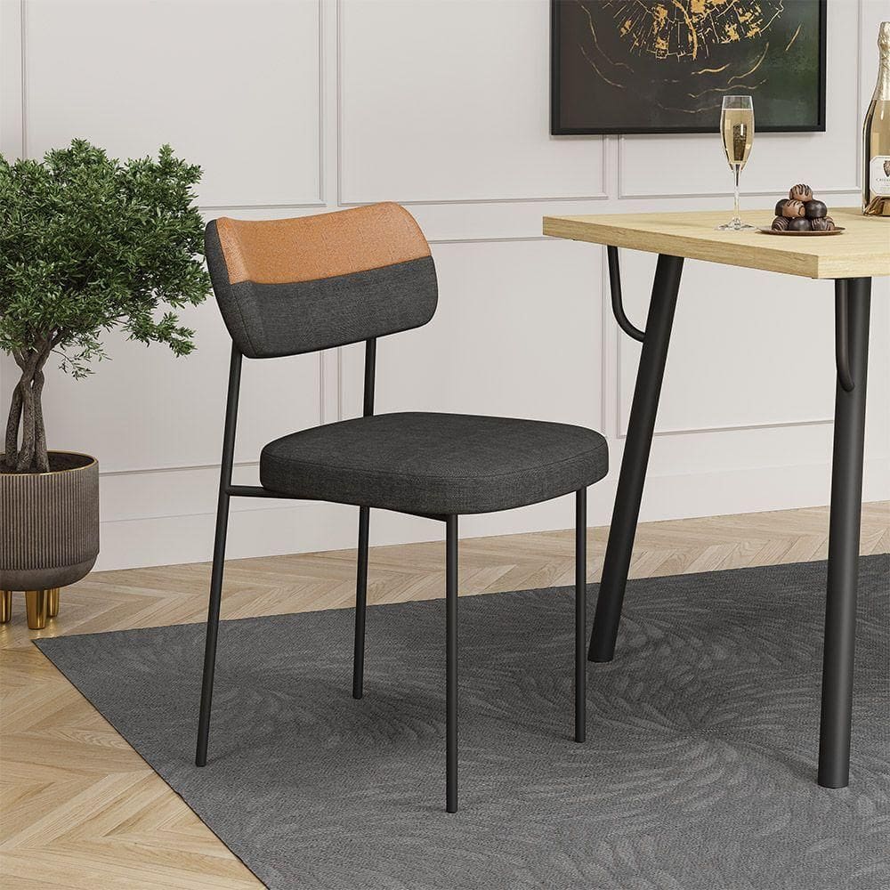 Cadeira De Jantar Base Ferro Nile Pu Caramelo-linho A08 - D`rossi Grafite