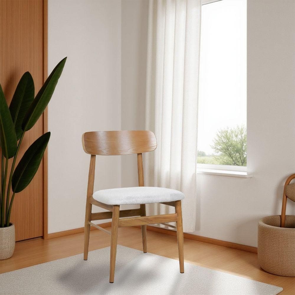 Cadeira De Jantar Delta Estrutura Aço Carbono Laminado Natural Com Estofado Linho Cru