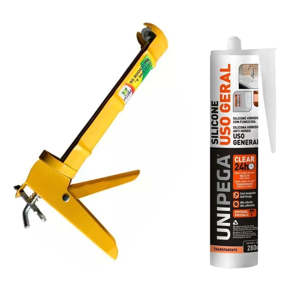 2X Kit Silicone Hibrido Uso Geral + Pistola Aplicador Silico