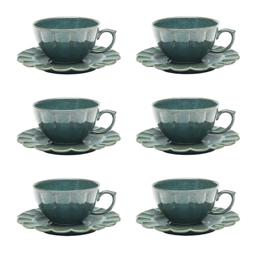 Conjunto de Xícara de Chá com Pires 06 Peças Flora Hortência Oxford