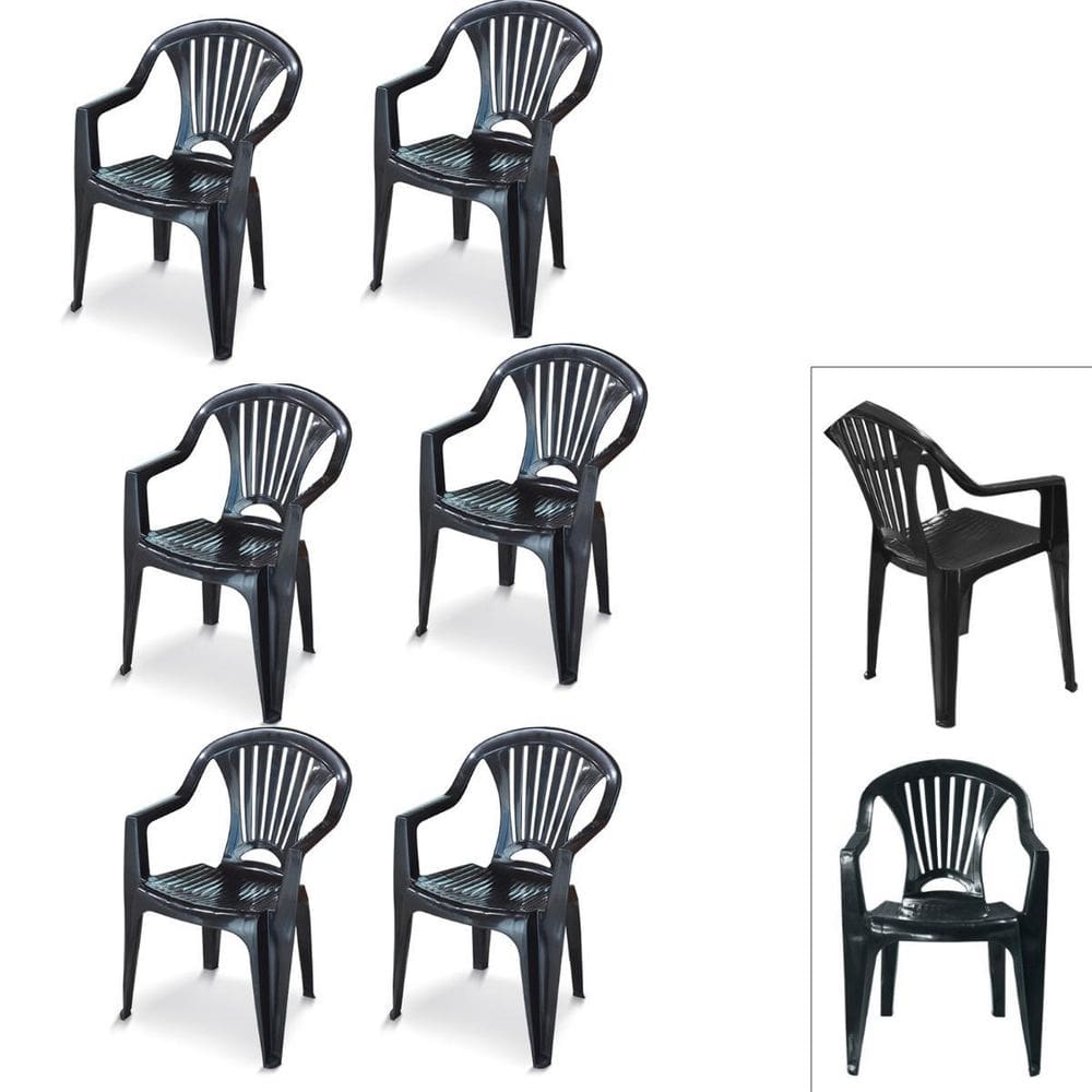 Kit 6 Cadeira Poltrona Plástico Vime Multiuso Lazer Preta