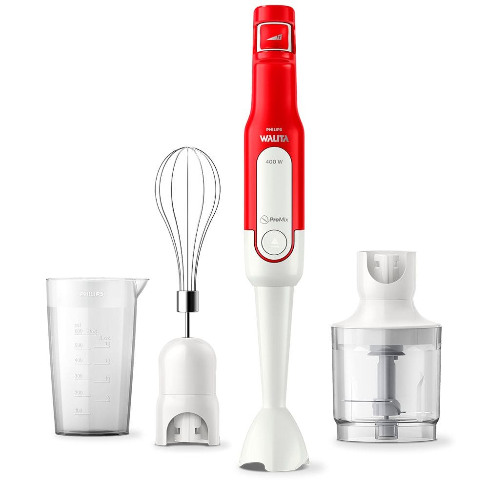 Mixer Vertical Philips Walita 3 em 1 400W Branco e Vermelho - Mixer/Processador e Batedor 110V
