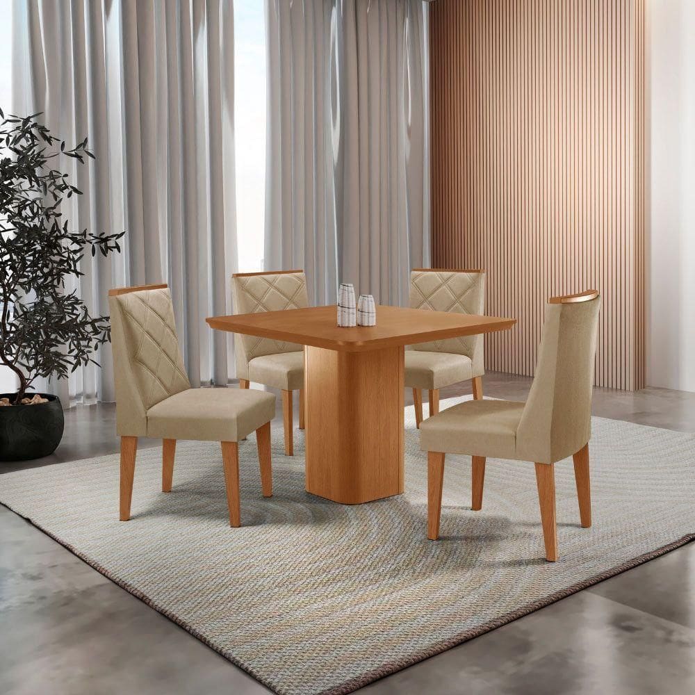 Mesa De Jantar Eloise Canto Copo 4 Cadeiras Isadora Moderna Turim 07/