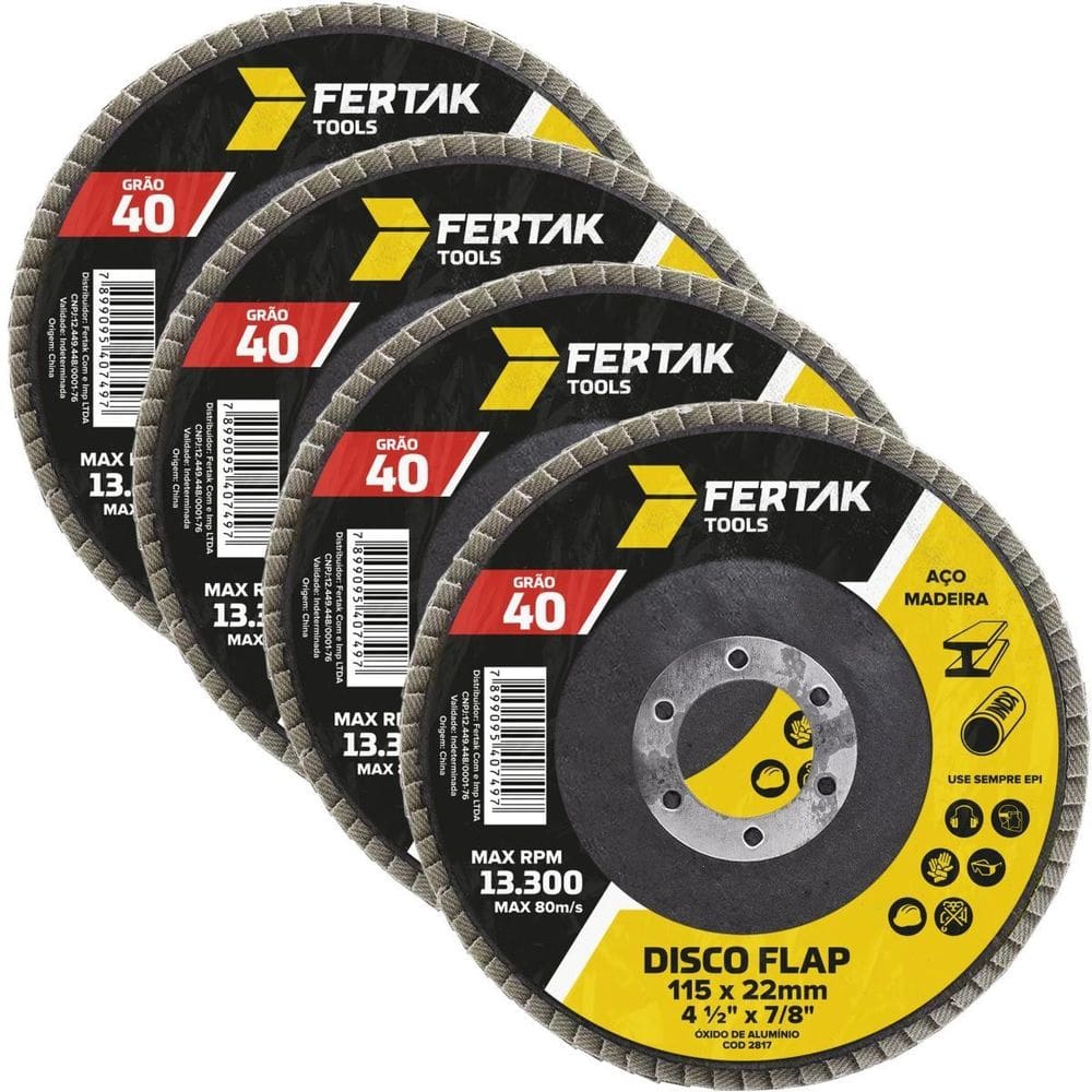 Disco Lixa Flap 115Mm Grão 40 Madeira Aço Desbaste 04 Un
