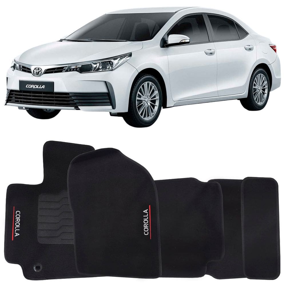 Tapete Carpete Corolla 2018 à 2019 Preto Logo Bordado Jogo 5 Peças Personalizado Automotivo