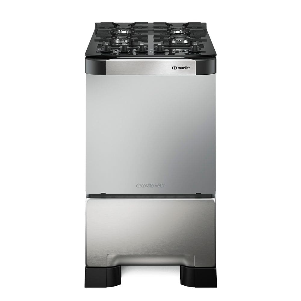 Fogão 4 Bocas à Gás Mueller Decorato Vetro G3 Acendimento Automático Mesa em Vidro Inox Bivolt