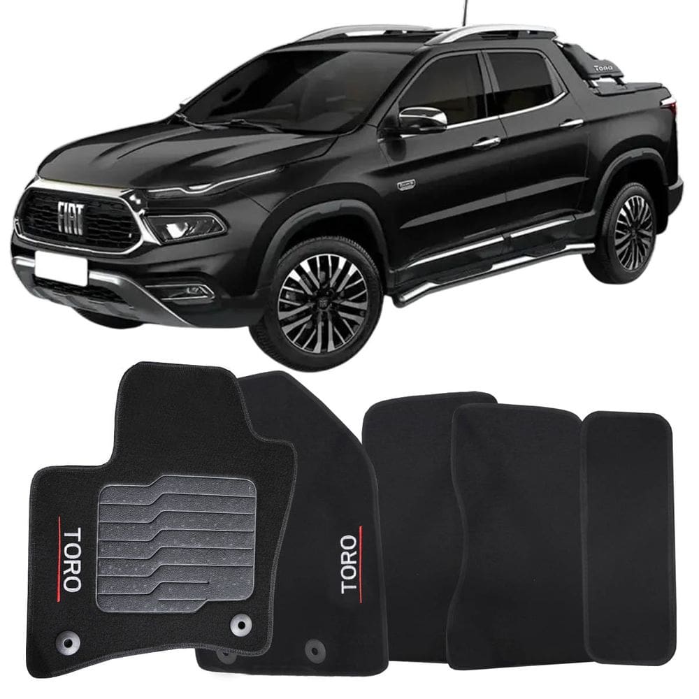 Tapete Carpete Toro 2016 à 2025 Preto Logo Bordado Jogo 5 Peças Personalizado Automotivo