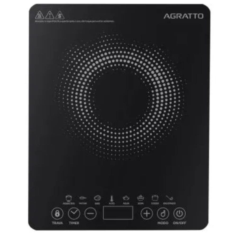 Cooktop de Indução Painel Touch 1200w 8 Temperaturas 1 Boca 60Hz Compacto Agratto