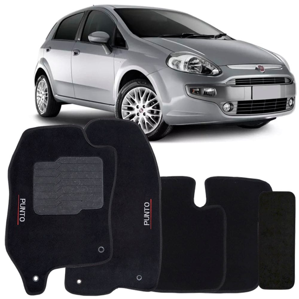 Jogo de Tapete Automotivo Carpete Fiat Punto 2012 à 2018 Soft Logo Bordado 5 Peças