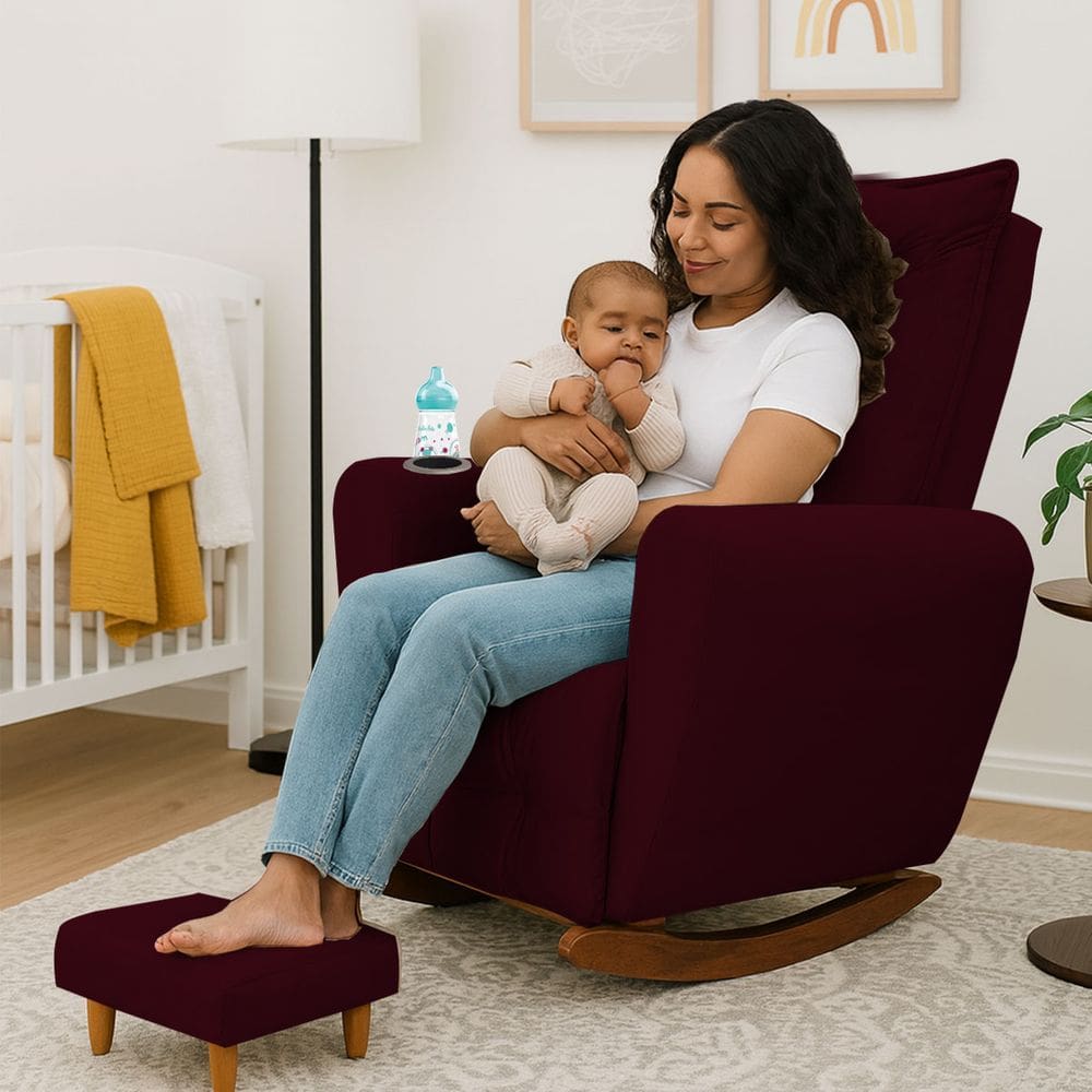 Poltrona Cadeira de Amamentação Balanço e Puff Ternura Bordo