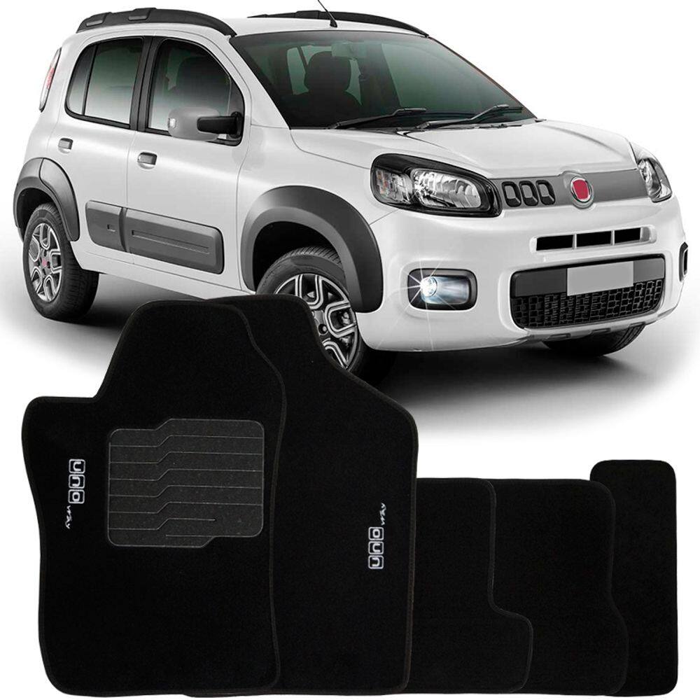 Jogo de Tapete Automotivo Carpete Fiat Uno Way 2011 à 2018 Soft Logo Bordado 5 Peças