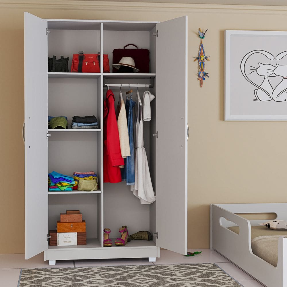 Armário Roupeiro 2 Porta P/ Quarto Escritório com Prateleira