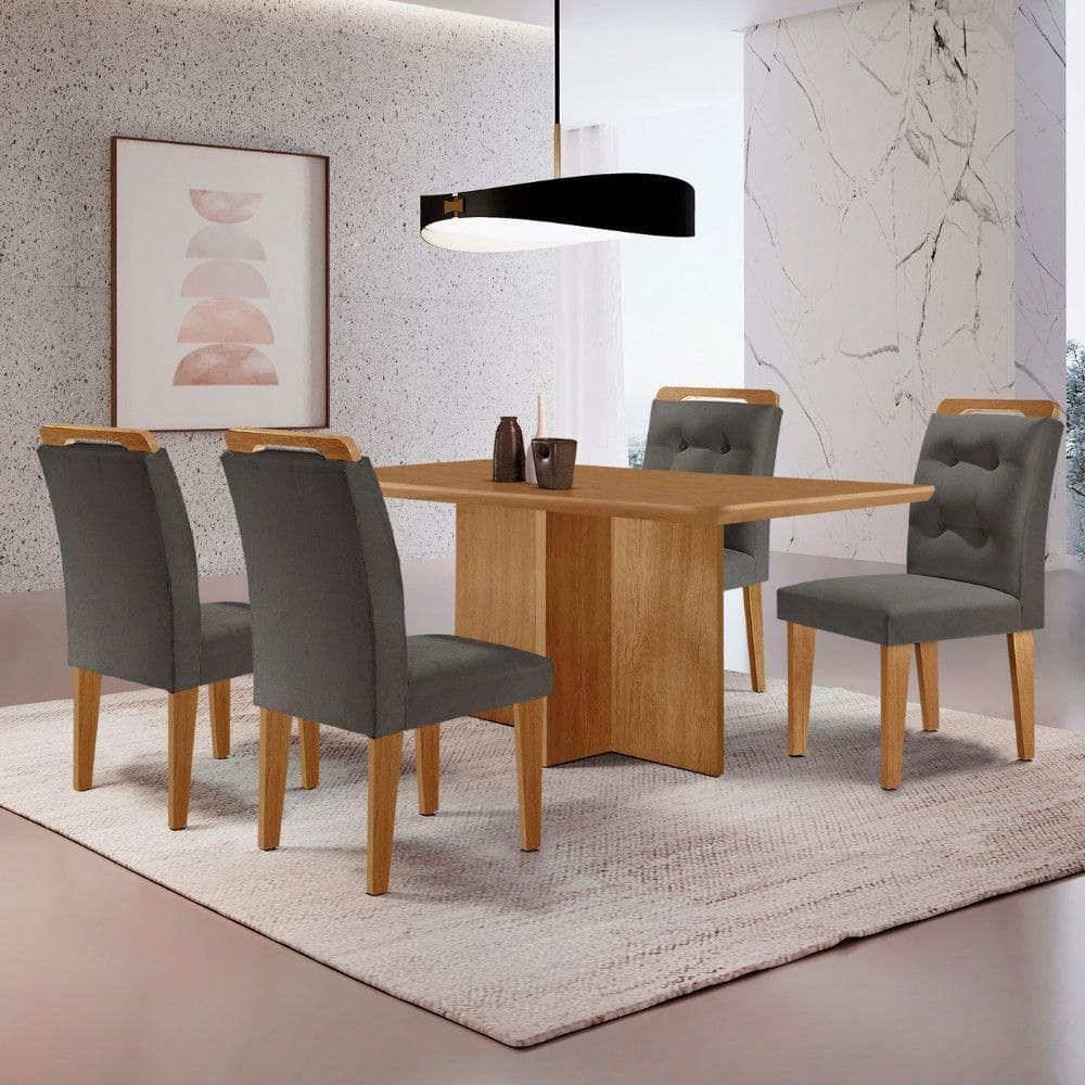 Mesa Olimpia 120 Mdf Com 4 Cadeiras Carol Veludo Grafite Naturalle