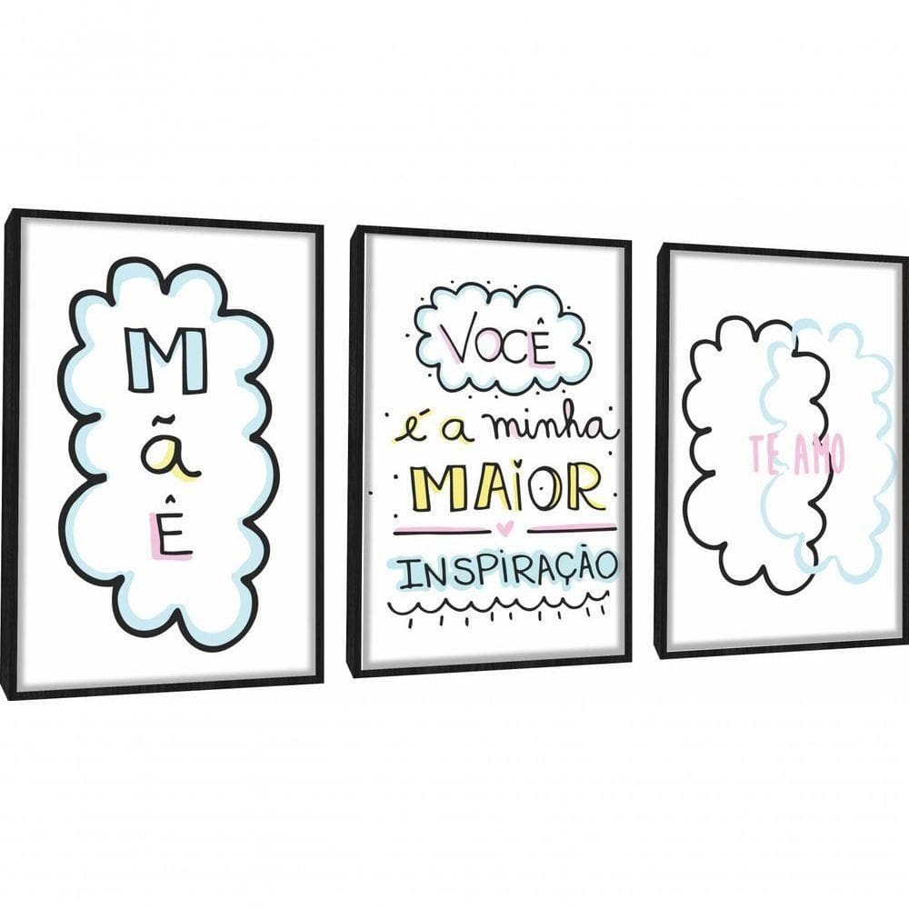 Quadro Decorativo Mãe Te Amo Com Moldura Preto