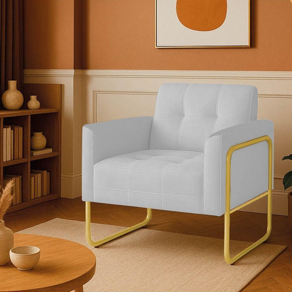 Poltrona Sala Industrial Alta Tubo Dourado Elisa Veludo Cinza D03 - D`rossi