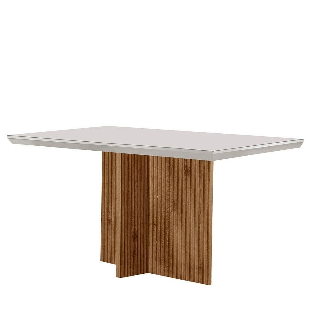 Mesa Para Sala De Jantar Olimpia 120cm Em Mdf E Vidro Off White Imbuia Ripado