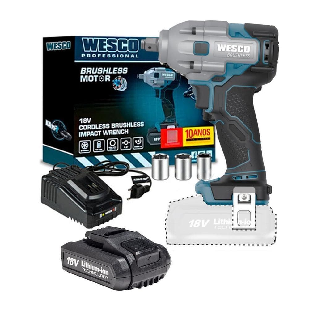 Chave Impacto 18V Wesco Ws2407 Brush + Carreg Bat 2,0 Ah Biv