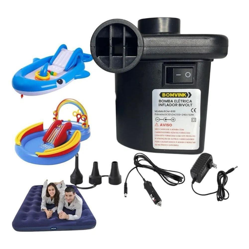 2X Bomba Elétrica Inflador Encher Colchão Boias Piscinas Bom