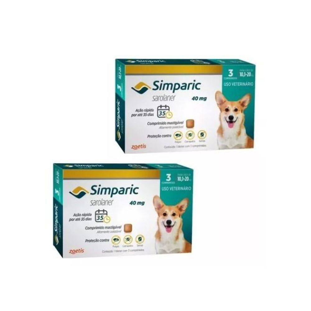 2 Antipulgas E Carrapatos Simparic 40Mg Cães 10,1 A 20Kg C/3