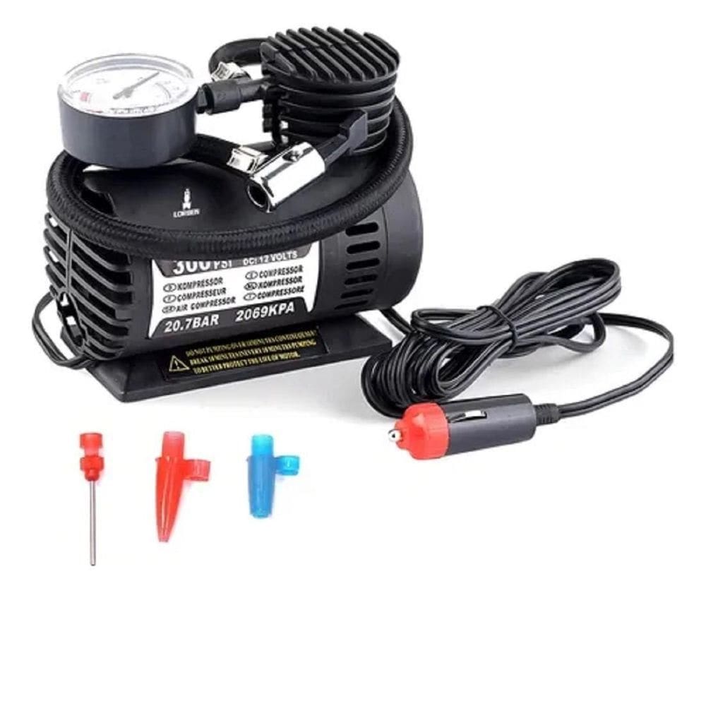 Compressor Ar Portátil Pneu Carro Manometro Inflar Boia Bola