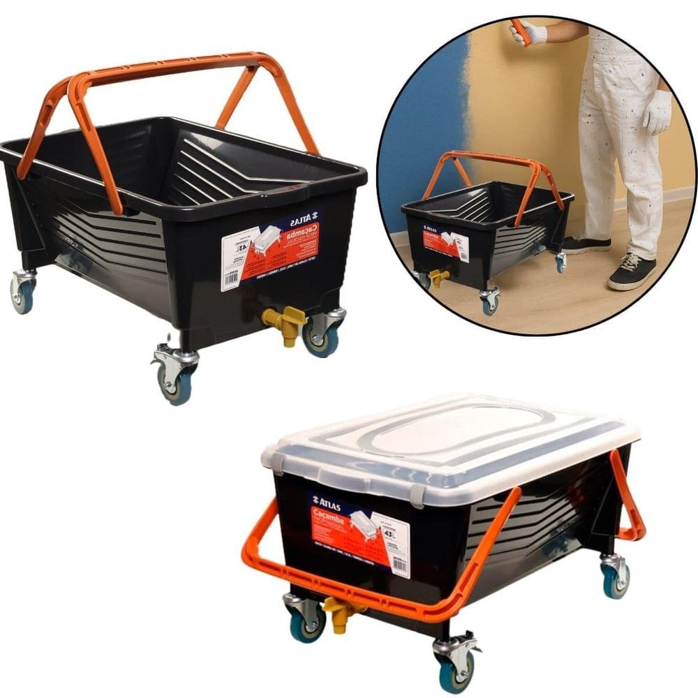 Caçamba Para Pintura Com Tampa 43 Litros Móvel