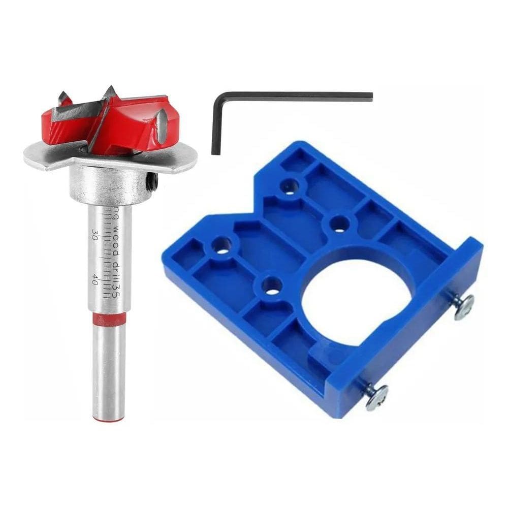 Kit Gabarito Furação Para Dobradiças + Broca Forstner 35Mm