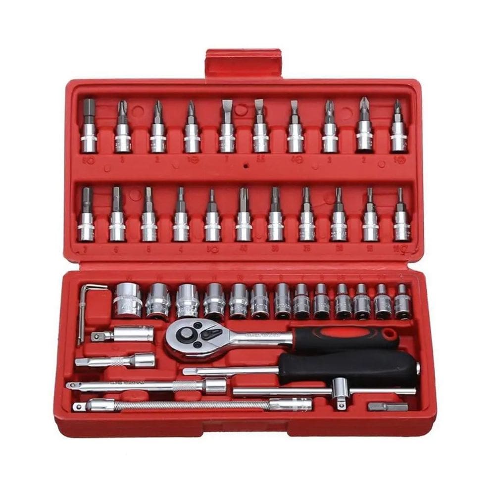 Jogo Soquete 1/4 Catraca Chave Allen 46 Peças Aço Crv Maleta