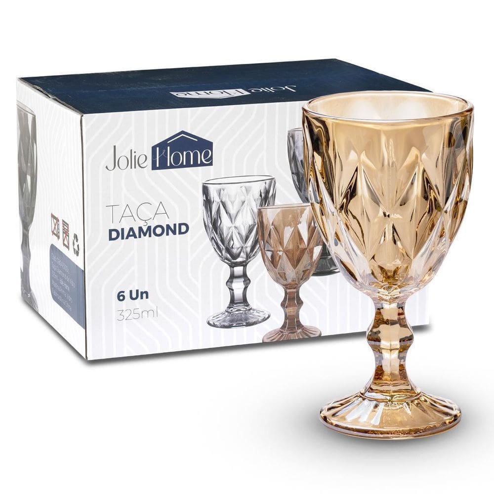 Jogo 6 Taças De Vidro 325Ml Diamond Cor Dourado Âmbar