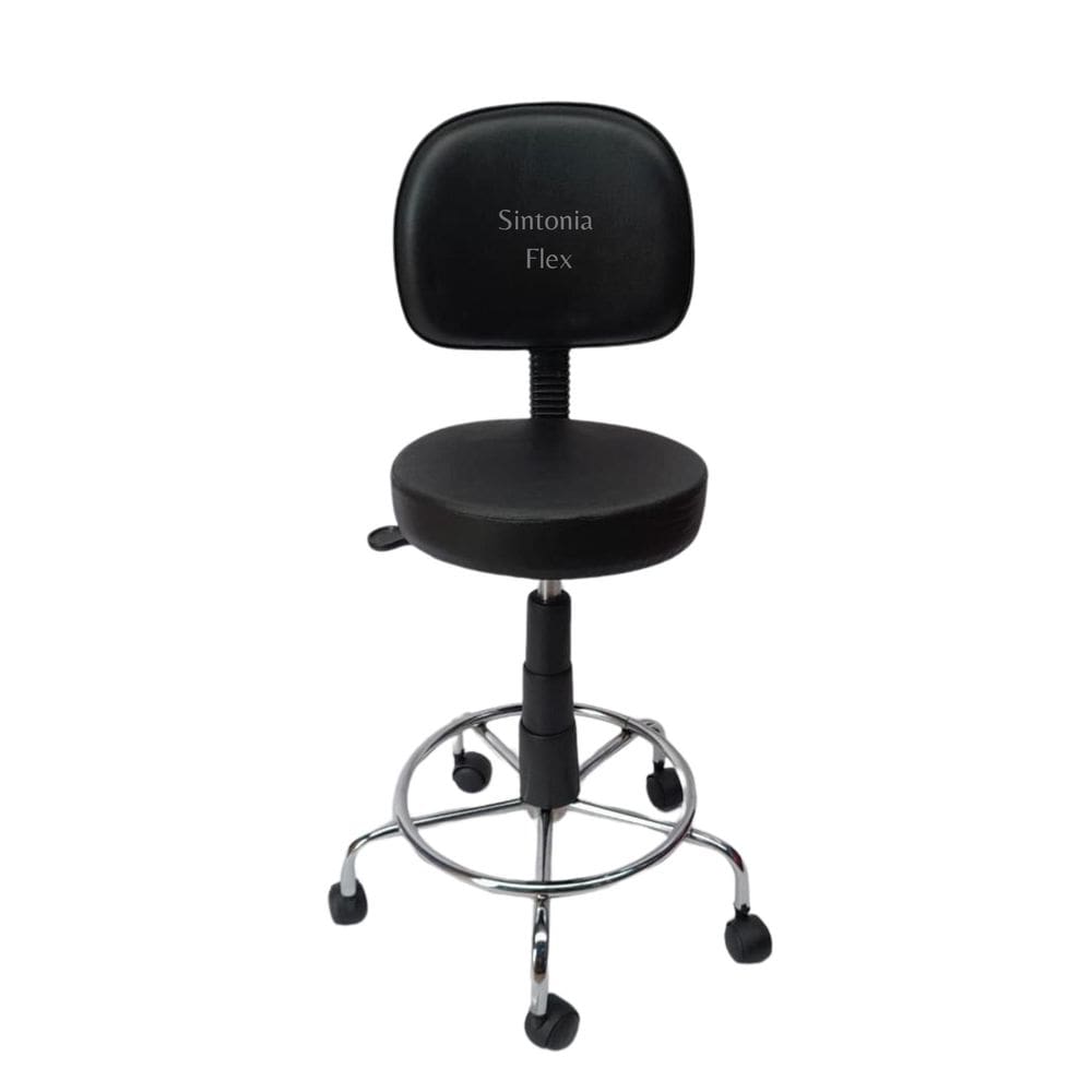 Cadeira Mocho Encosto Secretaria-Base Cromada -Regulagem