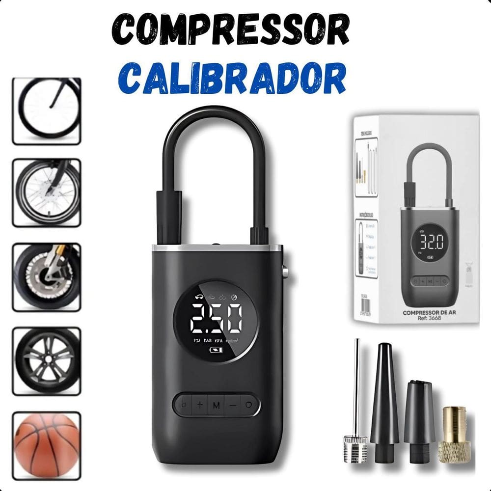 Compressor Digital Portátil 150 Psi Recarregável E Compacto
