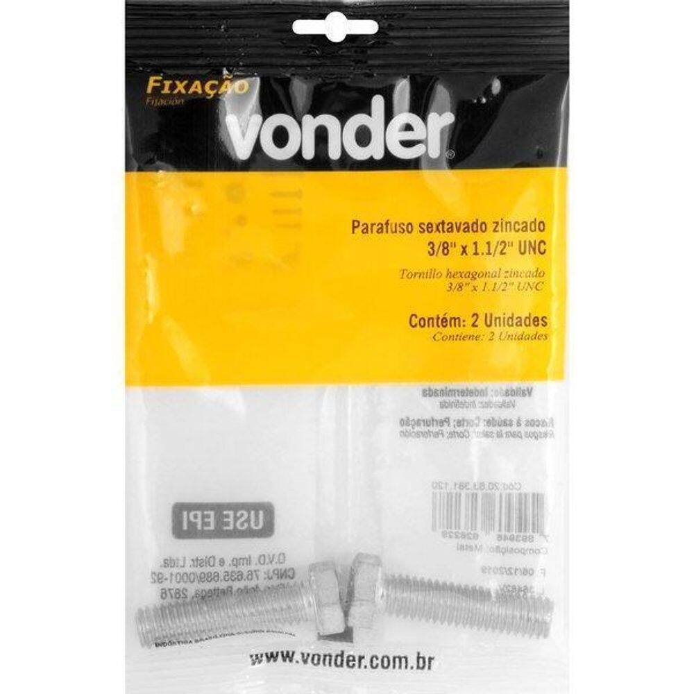 Parafuso Sextavado Zincado 3/8`` X 1.1/2`` Unc Vonder
