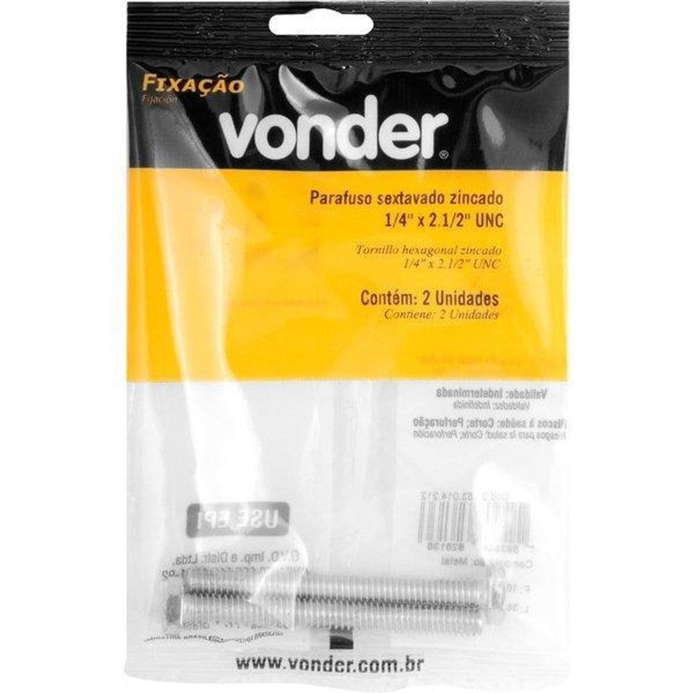 Parafuso Sextavado Zincado 1/4`` X 2.1/2`` Unc Vonder