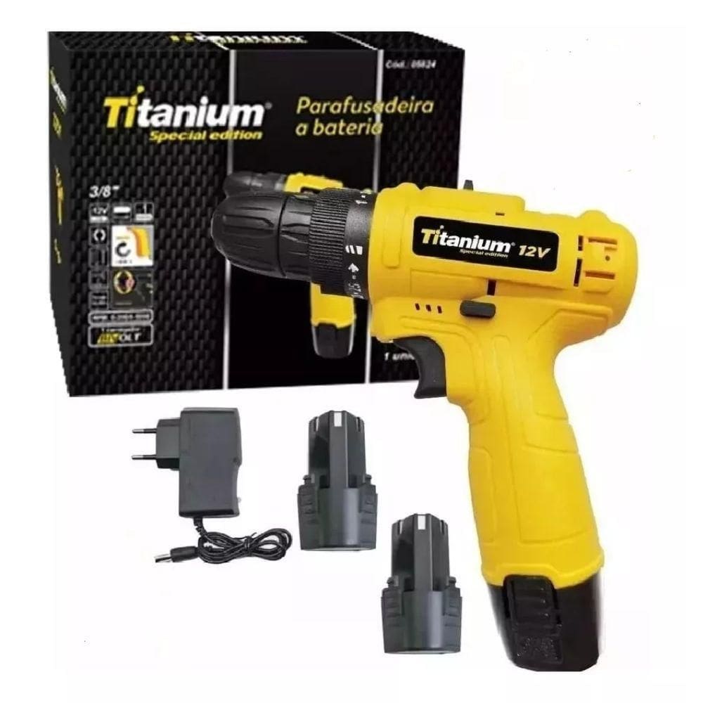 Parafusadeira Furadeira 12V 3/8 2 Baterias Biv Titanium