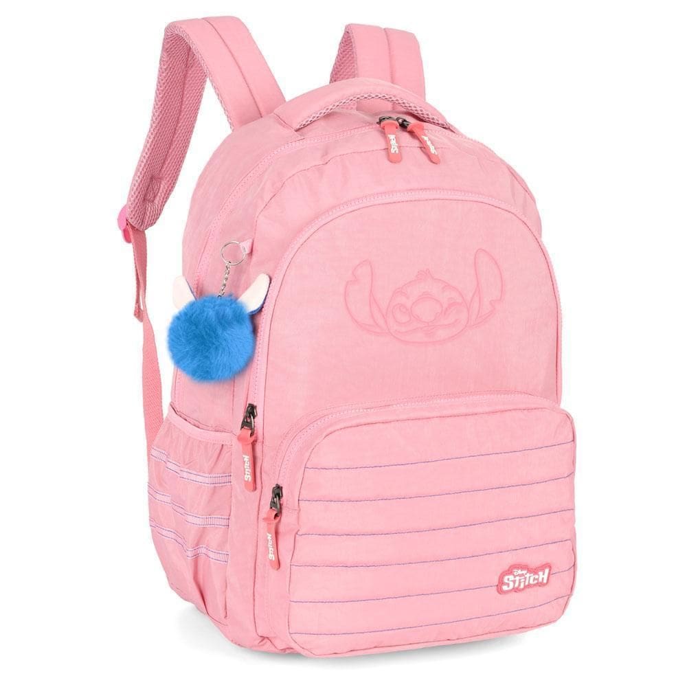 Mochila Costas 18 Disney Stitch Bordado Rosa Luxcel