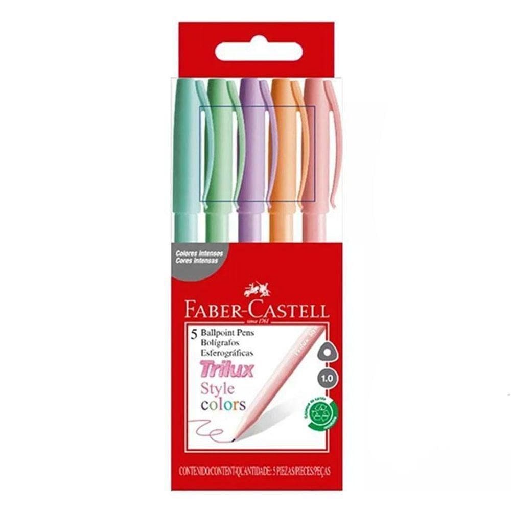 Caneta Esferográfica Trilux Pastel 1.0mm 5 Cores - Faber Castell