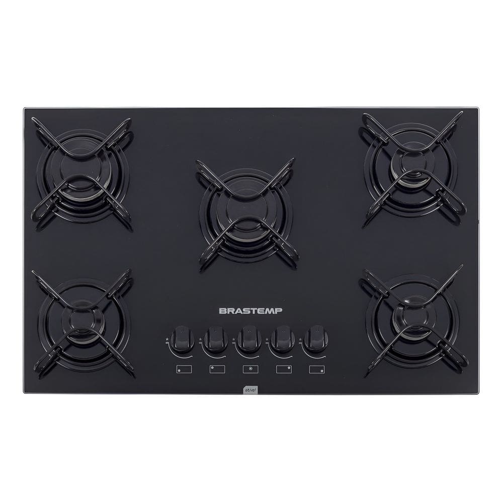 Cooktop 5 Bocas Gas Bivolt Vidro Preto 73x46cm - Brastemp