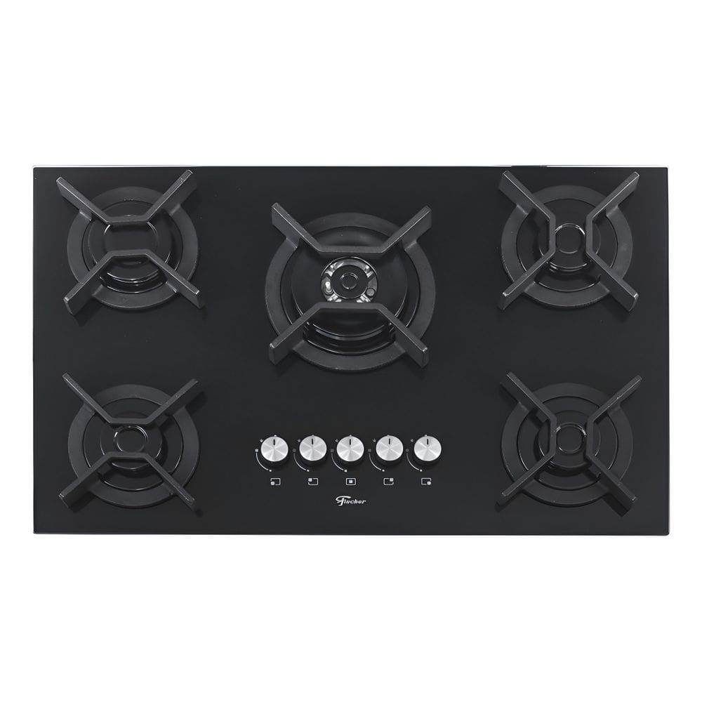 Cooktop 5 Bocas Gas Bivolt Vidro Preto 73x46cm - Fischer