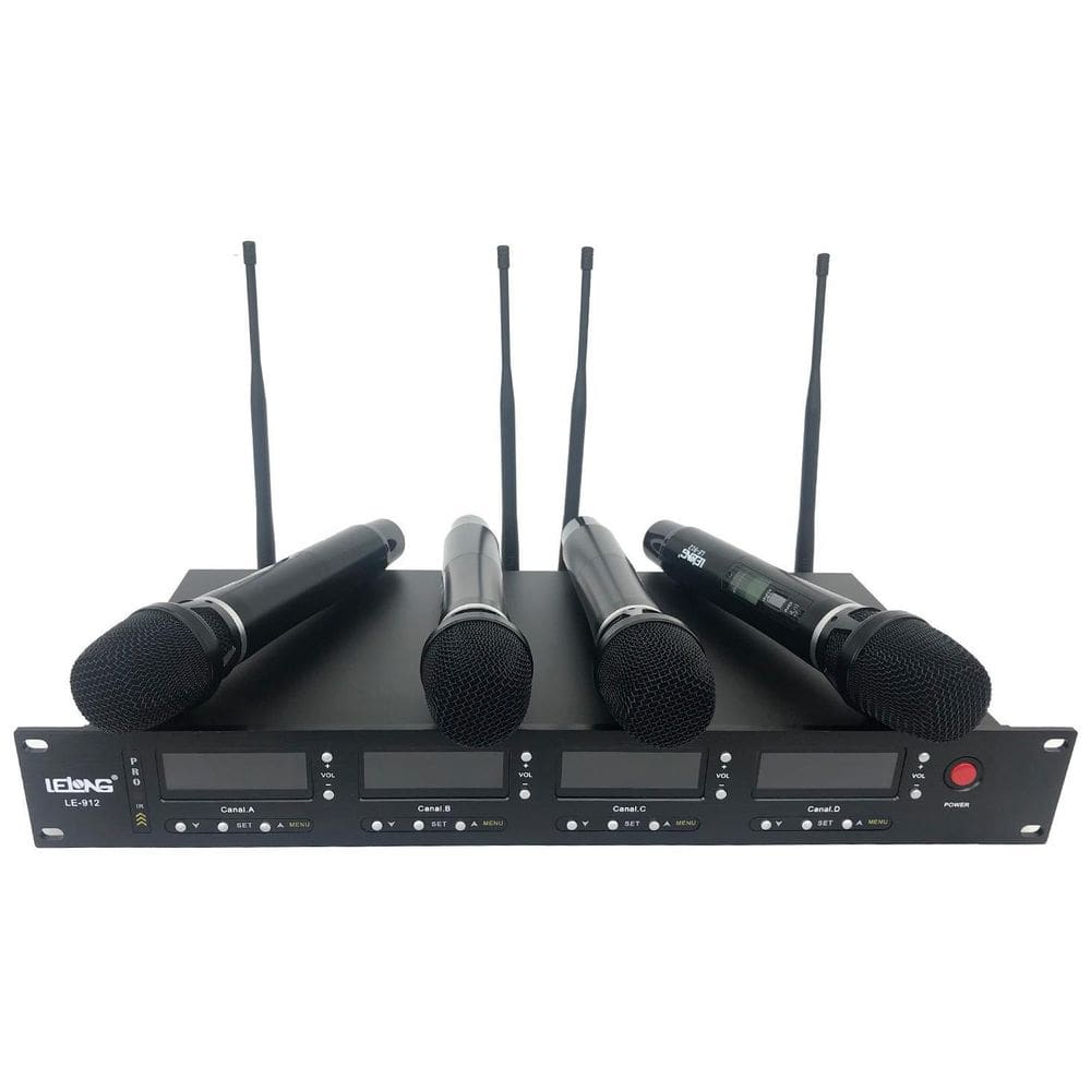 Microfone Profissional Sem Fio Uhf Wirelees 4 Bastões Le-912