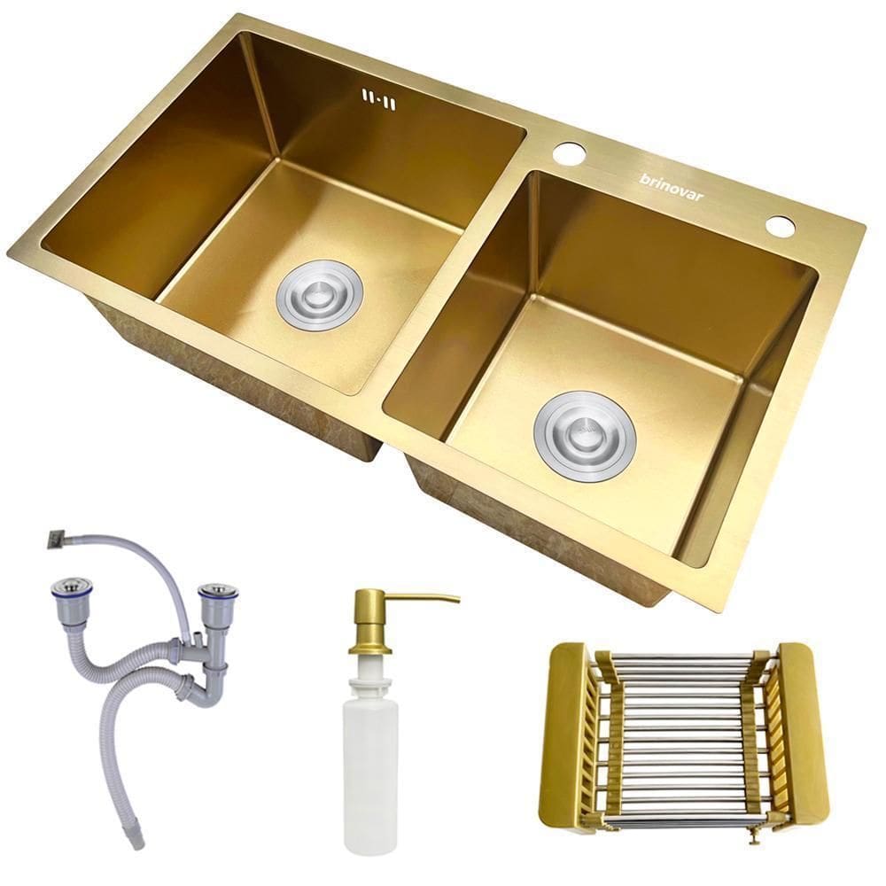 Cuba Pia Gourmet Dupla Dourada Cozinha Inox 78X43 Brinovar