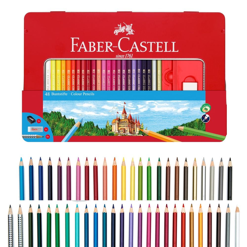 Lápis de cor Faber-Castell Classic 48 cores com estojo de metal