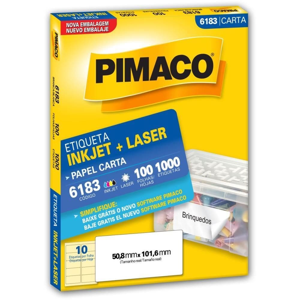 Etiqueta Carta 6183 100 Fls 50,8 X 101,6 Mm - Pimaco