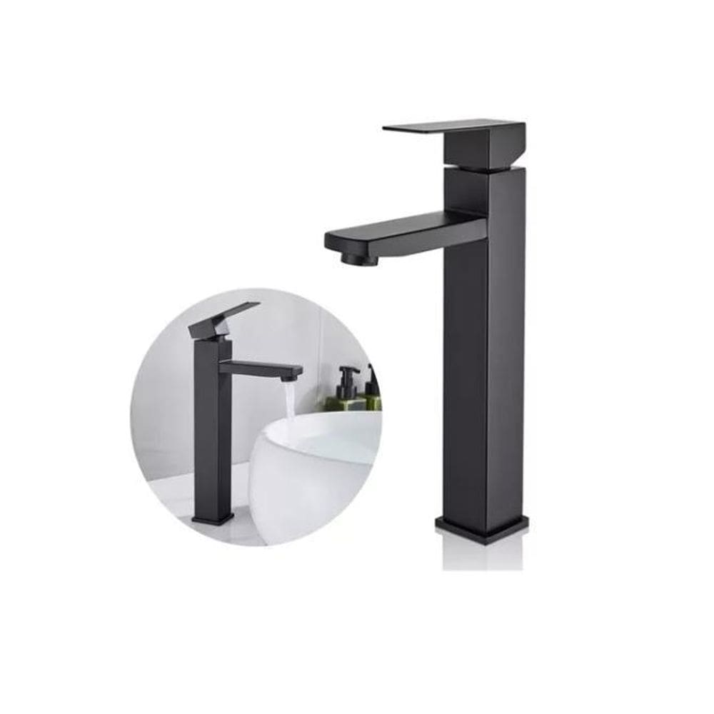 Torneira Banheiro Lavabo Luxo Monocomando Alta Metal Preta